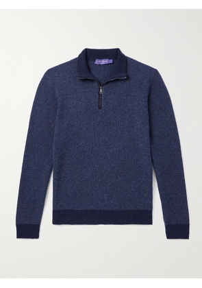 Ralph Lauren Purple Label - Slim-Fit Suede-Trimmed Cashmere Half-Zip Sweater - Men - Blue - S