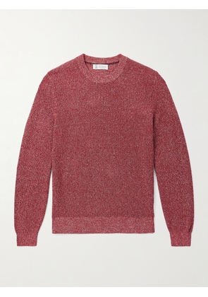 Brunello Cucinelli - Ribbed Cotton and Linen-Blend Sweater - Men - Red - IT 46