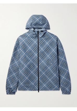 Burberry - Oversized Reversible Logo-Appliquéd Checked Gabardine and Nylon Hooded Jacket - Men - Blue - S