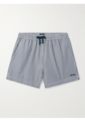 Zegna - Straight-Leg Mid-Length Striped Seersucker Shorts - Men - Blue - S