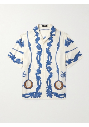 Versace - Camp-Collar Printed Silk-Twill Shirt - Men - Neutrals - IT 44