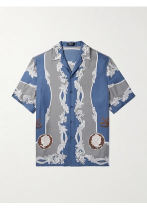 Versace - Camp-Collar Printed Silk-Twill Shirt - Men - Blue - IT 46
