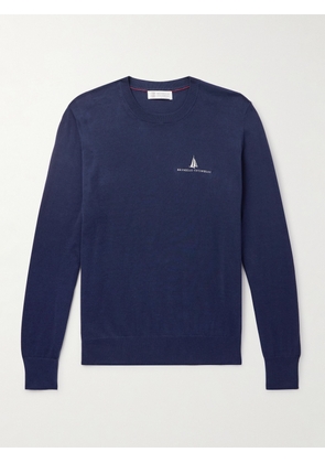 Brunello Cucinelli - Logo-Embroidered Cotton T-Shirt - Men - Blue - IT 46