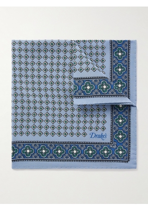 Drake's - Printed Silk Pocket Square - Men - Blue