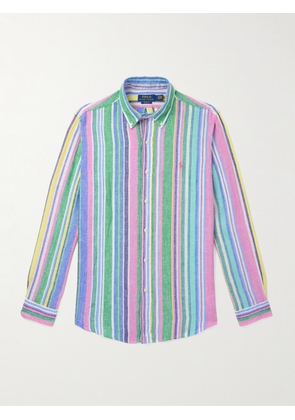 Polo Ralph Lauren - Button-Down Collar Logo-Embroidered Striped Linen Shirt - Men - Blue - XS