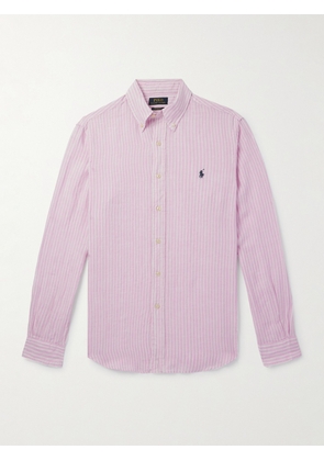 Polo Ralph Lauren - Button-Down Collar Logo-Embroidered Striped Linen Shirt - Men - Pink - XS
