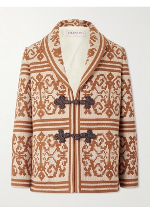 Valentino Garavani - Shawl-Collar Cotton and Linen-Blend Jacquard Cardigan - Men - Brown - IT 48