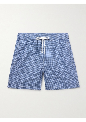 Anderson & Sheppard - Slim-Fit Straight-Leg Mid-Length Houndstooth Swim Shorts - Men - Blue - S