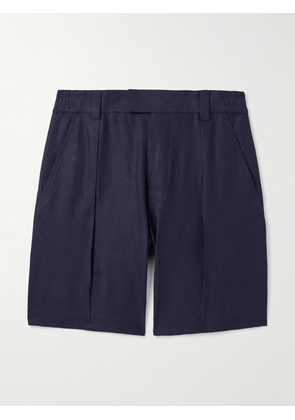Loro Piana - Reinga Wide-Leg Pleated Linen-Twill Bermuda Shorts - Men - Blue - IT 46