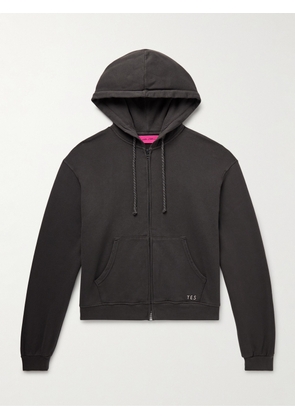 The Elder Statesman - Daily Logo-Embroidered Cotton and Cashmere-Blend Zip-Up Hoodie - Men - Gray - S