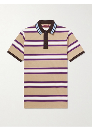 Gucci - Logo-Embroidered Striped Cotton-Jersey Polo Shirt - Men - Neutrals - S
