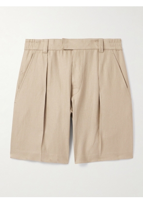 Loro Piana - Reinga Wide-Leg Pleated Linen-Twill Bermuda Shorts - Men - Neutrals - IT 46