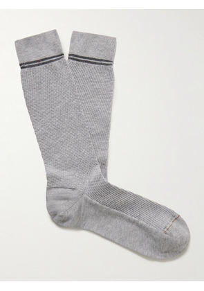 Zegna - Striped Textured Organic Cotton-Blend Socks - Men - Gray