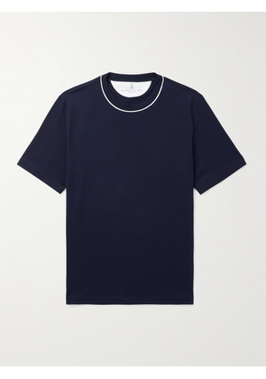 Brunello Cucinelli - Piped Cotton-Jersey T-Shirt - Men - Blue - S