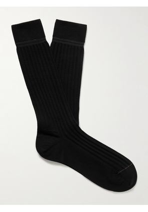 Zegna - Ribbed Organic Cotton-Blend Socks - Men - Black