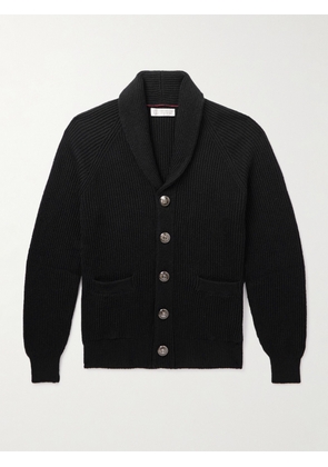 Brunello Cucinelli - Shawl-Collar Ribbed Cotton Cardigan - Men - Black - IT 46