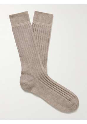 Zegna - Ribbed Organic Cotton-Blend Socks - Men - Neutrals