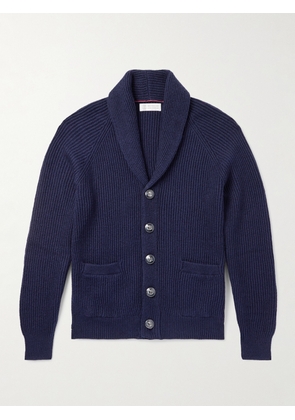 Brunello Cucinelli - Shawl-Collar Ribbed Cotton Cardigan - Men - Blue - IT 46