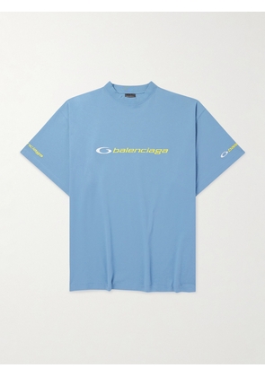 Balenciaga - Oversized Logo-Embroidered Cotton-Jersey T-Shirt - Men - Blue - 1
