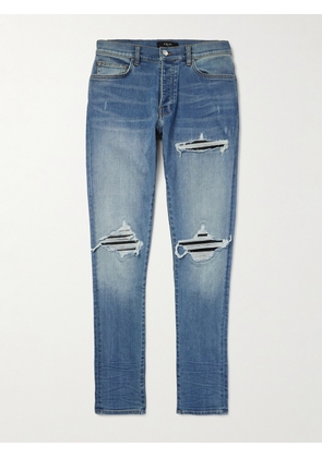 AMIRI - MX1 Skinny-Fit Leather-Panelled Distressed Jeans - Men - Blue - UK/US 28