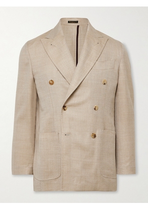 Rubinacci - Unstructured Double-Breasted Herringbone Virgin Wool, Silk and Linen-Blend Blazer - Men - Neutrals - IT 46