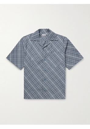 Burberry - Camp-Collar Checked Cotton-Poplin Shirt - Men - Blue - S