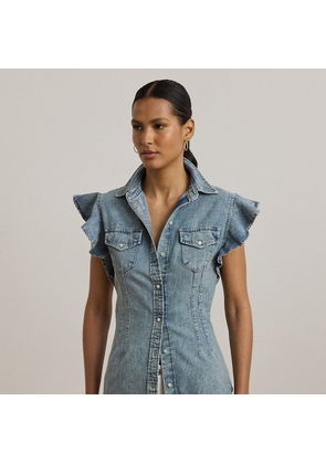 Denim Flutter-Sleeve Shirt