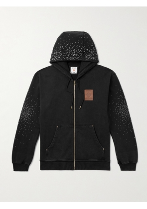 Casablanca - La Prémonition Logo-Appliquéd Crystal-Embellished Printed Organic Cotton-Jersey Zip-Up Hoodie - Men - Black - S