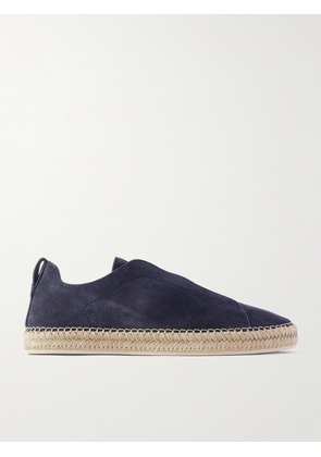 Zegna - Triple Stitch™ Leather-Trimmed Suede Slip-On Sneakers - Men - Blue - UK 6