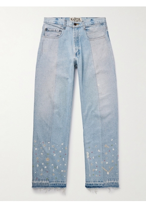 Kartik Research - Straight-Leg Upcycled Frayed Embellished Panelled Jeans - Men - Blue - UK/US 30