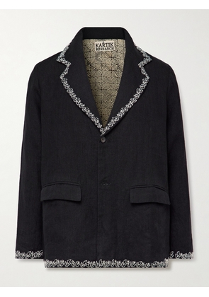 Kartik Research - Unstructured Embroidered Linen Blazer - Men - Black - S