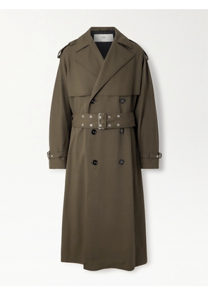 AMI PARIS - Double-Breasted Belted Virgin Wool-Gabardine Trench Coat - Men - Green - S