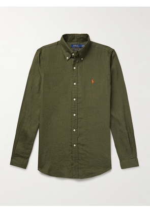 Polo Ralph Lauren - Button-Down Collar Logo-Embroidered Linen Shirt - Men - Green - XS