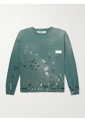 Neighborhood - Savage Distressed Paint-Splattered Cotton-Jersey T-Shirt - Men - Green - S