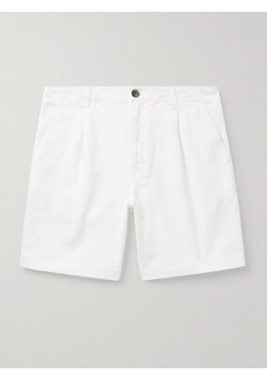 Mr P. - Straight-Leg Pleated Cotton-Blend Twill Shorts - Men - White - 28