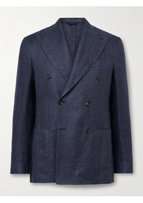 De Petrillo - Vesuvio Double-Breasted Linen Suit Jacket - Men - Blue - IT 46