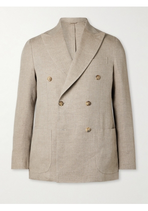 De Petrillo - Double-Breasted Herringbone Linen Blazer - Men - Neutrals - IT 46
