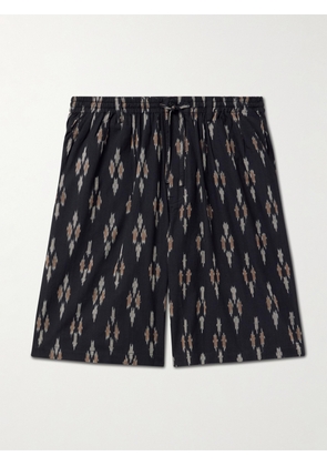 Kardo - Cotton-Jacquard Wide-Leg Drawstring Shorts - Men - Black - S