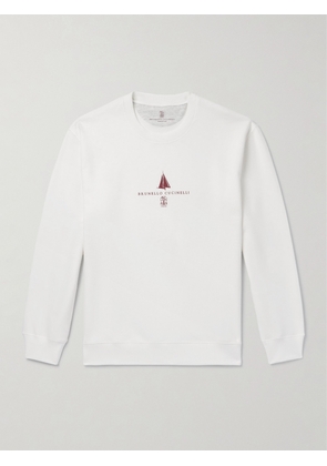 Brunello Cucinelli - Logo-Print Cotton-Blend Jersey Sweatshirt - Men - White - S