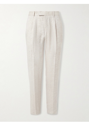 Brunello Cucinelli - Slim-Fit Straight-Leg Pleated Linen Suit Trousers - Men - Neutrals - IT 46
