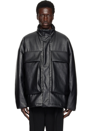N. Hoolywood Black Stand Collar Faux-Leather Jacket