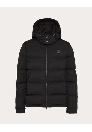 Valentino NYLON HOODED DOWN JACKET WITH LEATHER PATCH AND VLOGO SIGNATURE Man BLACK 44