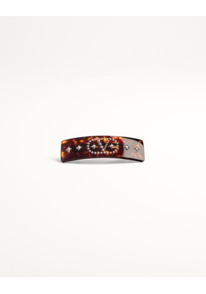 Valentino Garavani VLOGO SIGNATURE HAIR CLIP IN RESIN, METAL AND CRYSTALS Woman TARTARUGA/GOLD/CRYSTAL UNI