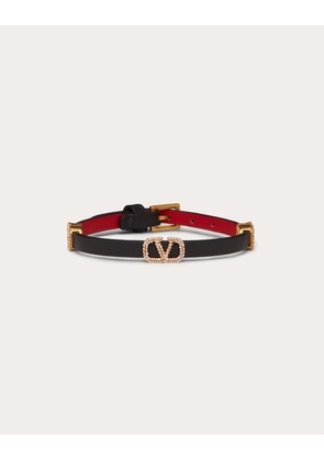 Valentino Garavani VLOGO SIGNATURE LEATHER BRACELET Woman BLACK/PURE RED UNI