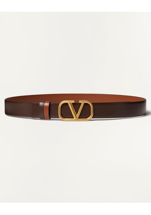 Valentino Garavani VLOGO SIGNATURE REVERSIBLE CALFSKIN BELT 30 MM Man FONDANT/SADDLE BROWN 090