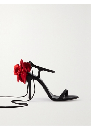 Magda Butrym - Appliquéd Lace-up Satin Sandals - Black - IT35,IT36,IT36.5,IT37,IT37.5,IT38,IT38.5,IT39,IT39.5,IT40,IT40.5,IT41,IT41.5,IT42