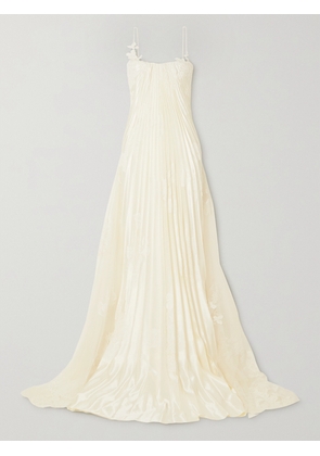 Danielle Frankel - Scarlet Lace-trimmed Pleated Satin And Tulle Gown - Cream - US2,US4,US6,US8