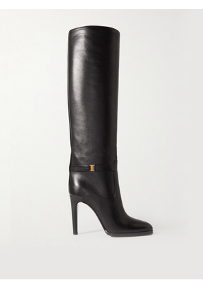SAINT LAURENT - Diane Logo-embellished Leather Knee Boots - Black - EU 34,EU 34.5,EU 35,EU 35.5,EU 36,EU 36.5,EU 37,EU 37.5,EU 38,EU 38.5,EU 39,EU 39.5,EU 40,EU 40.5,EU 41,EU 41.5,EU 42
