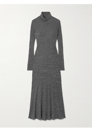 Moncler - Ribbed Wool Turleneck Midi Dress - Gray - x small,small,medium,large