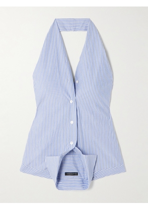 Balenciaga - Upside Down Striped Cotton-poplin Halterneck Top - Blue - FR 36,FR 38